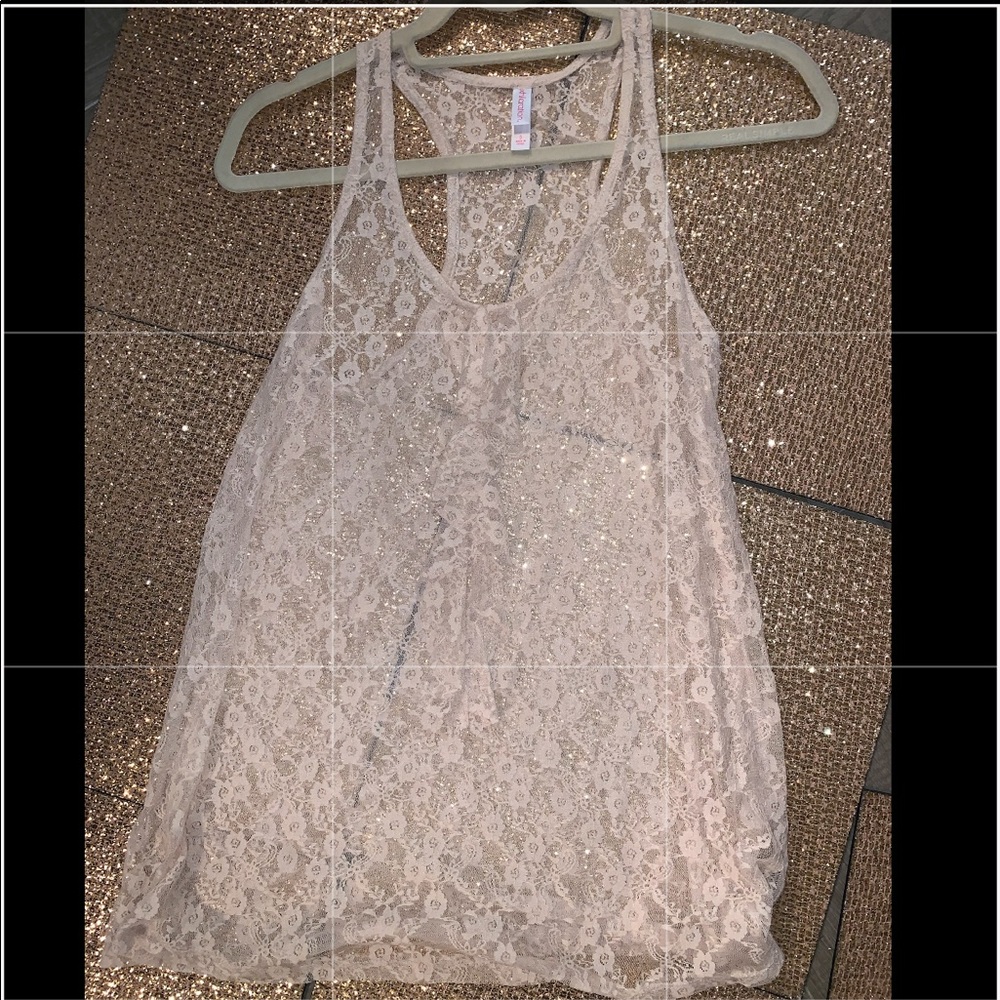 Sheer lace Razorback Blouse w/ruffle